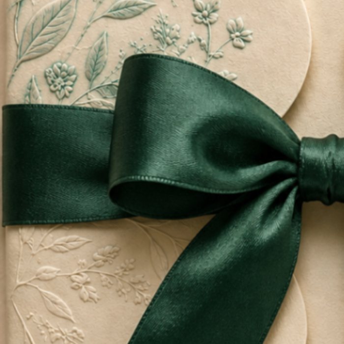 Detail of embossed botanical invitation artwork
