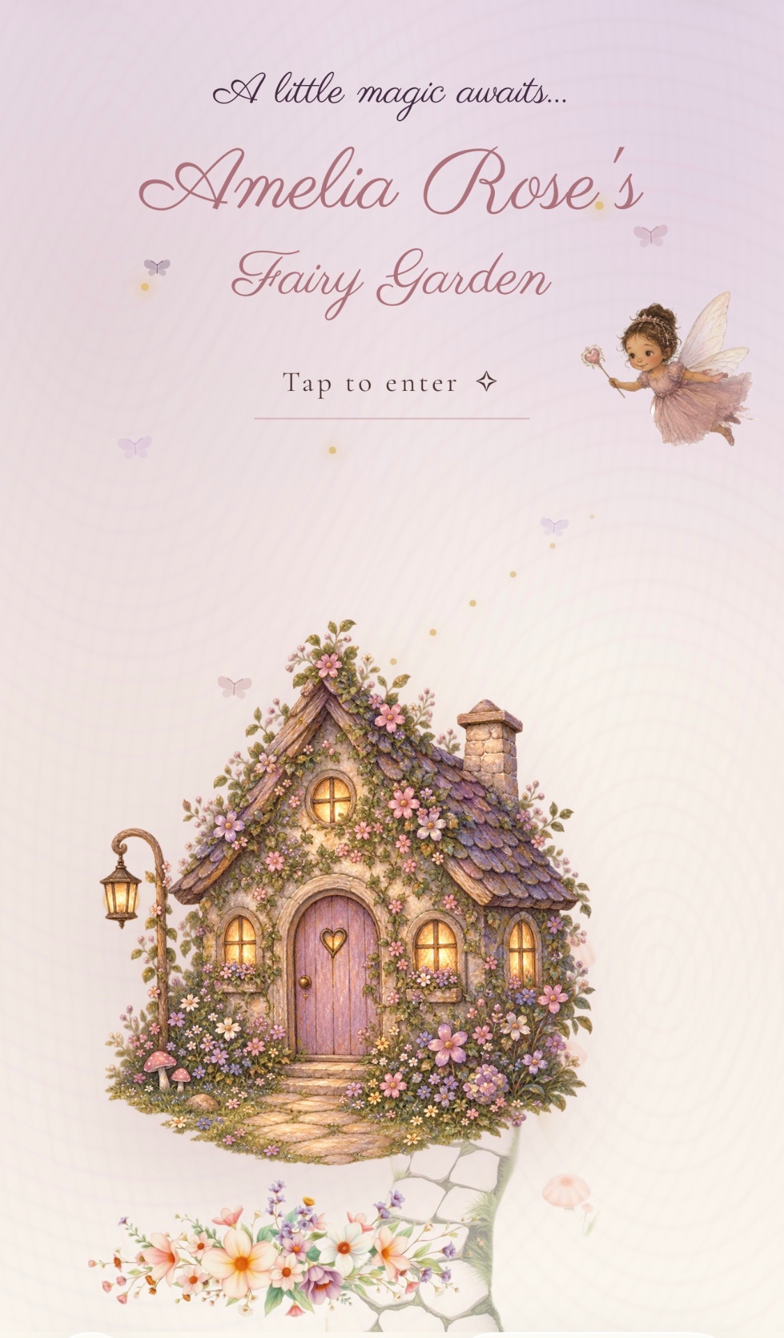 Amelia Rose's Fairy Garden interactive birthday invitation cover